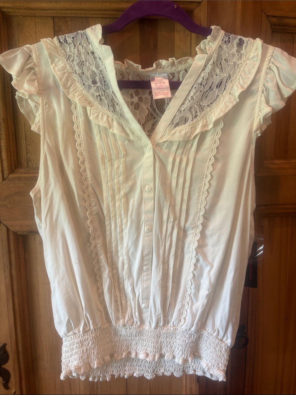 No Boundaries Cream Lace Ruffle Button-Up Blouse